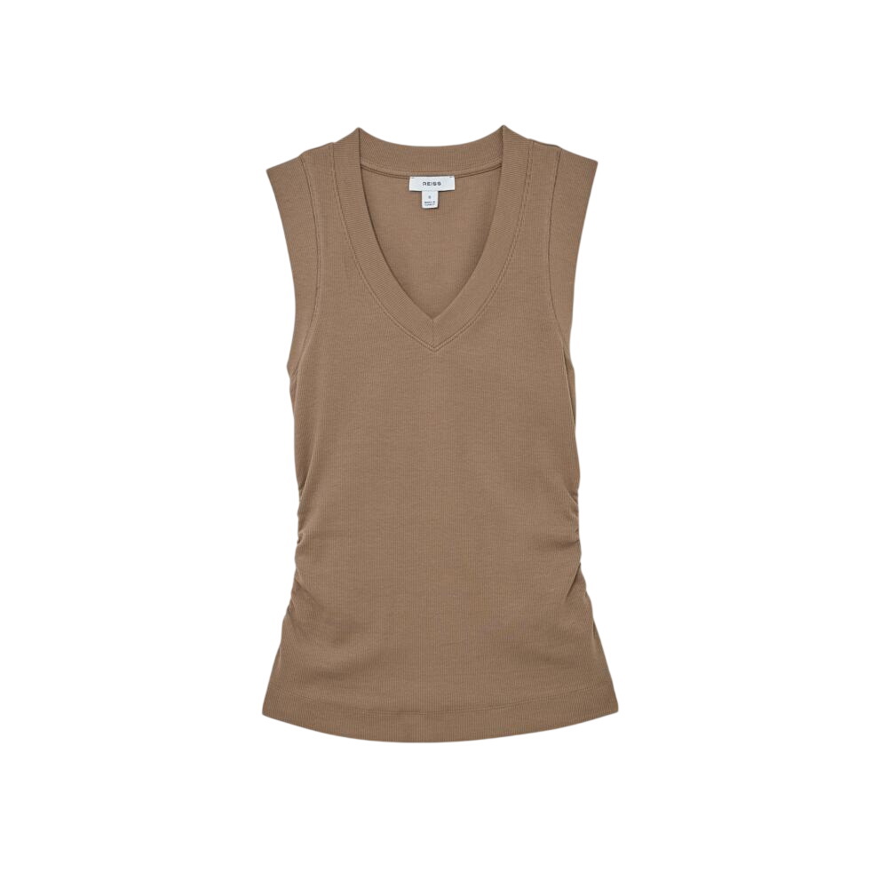 REISS Sandy Stretch-Cotton Rib Ruched V-Neck Vest